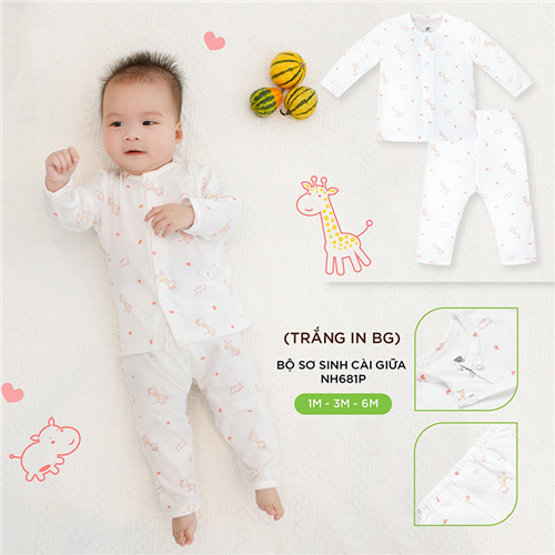 Bán Bộ cài giữa dài tay Lullaby NH681P (trắng in BG)