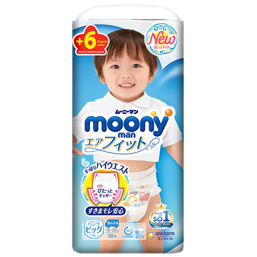 Bán Tã - bỉm quần moony XL38 + 6 miếng (Trai)