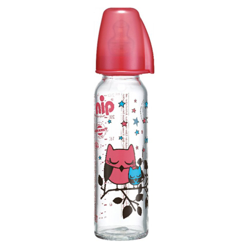 Bán Bình sữa thủy tinh 250ml NIP-35072 bé gái (0-6M, cổ hẹp, silicone)