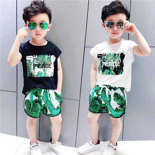 Bán Bộ quần áo cộc tay bé trai in chữ Peace (1-5T)