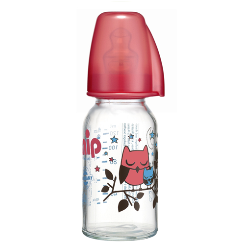 Bán Bình sữa thủy tinh 125ml NIP-35070 bé gái (0-6M, cổ hẹp, silicone)