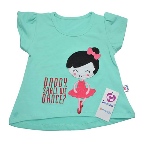 Bán Áo cộc bé gái Lovemom màu xanh (thêu hình cô gái)