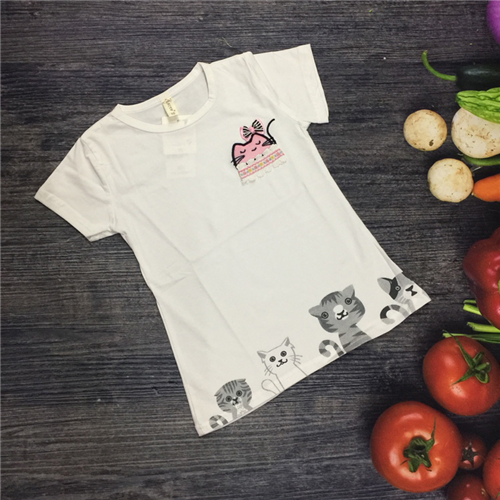 Bán Áo cộc tay bé gái thêu hình mèo (3-8T)
