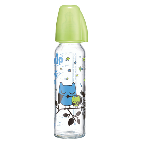 Bán Bình sữa thủy tinh 250ml NIP-35071 bé trai (0-6M, cổ hẹp, silicone)