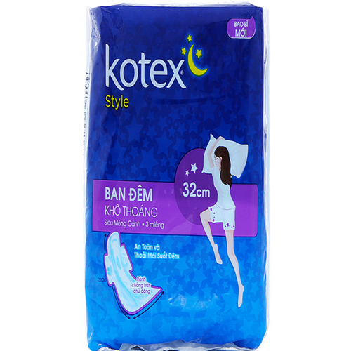 Bán Băng vệ sinh ban đêm Kotex Style siêu mỏng có cánh 32cm (3 miếng)