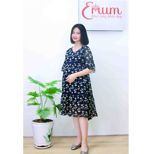 Bán Đầm bầu von cổ tim phối ren đen Emum