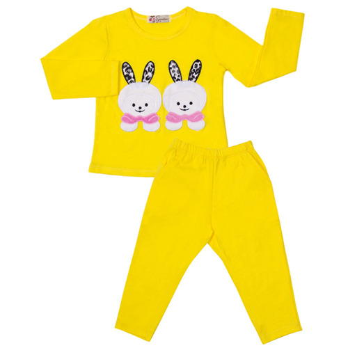 Bán Bộ quần áo cotton thêu 2 thỏ bé gái (1-7T)
