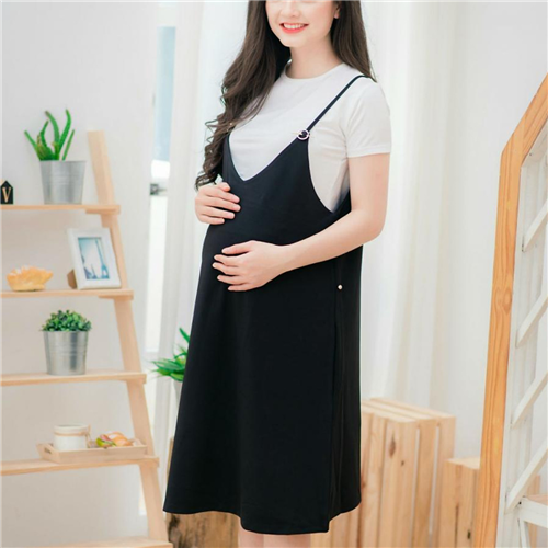 Bán Đầm bầu yếm cổ tim kèm áo Emum (xanh đen)