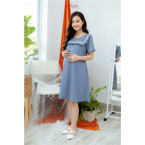 Bán Đầm bầu cổ bèo xanh da trời Emum