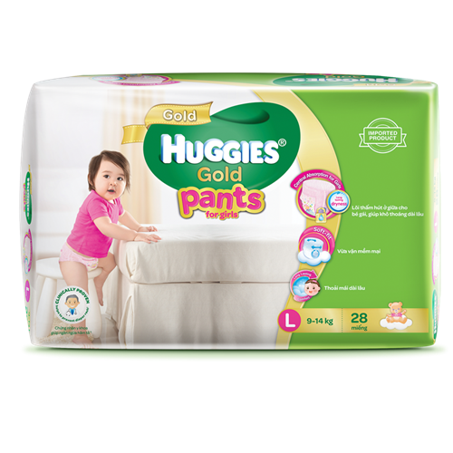 Bán Tã - Bỉm quần Huggies Gold bé gái L28 (9-14kg)