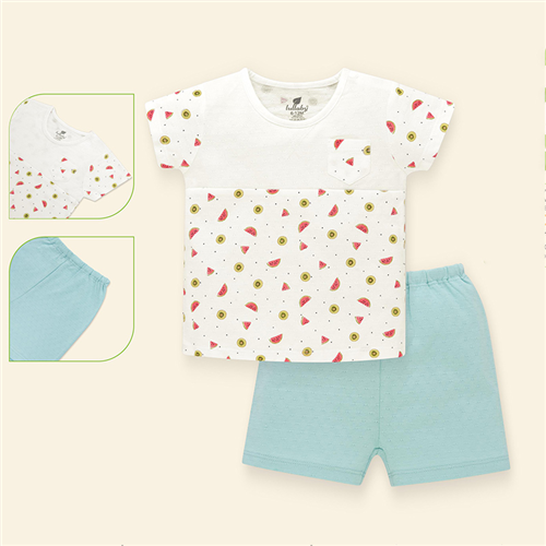 Bán Bộ cộc tay bé trai cài vai Lullaby NH02B (trắng in)
