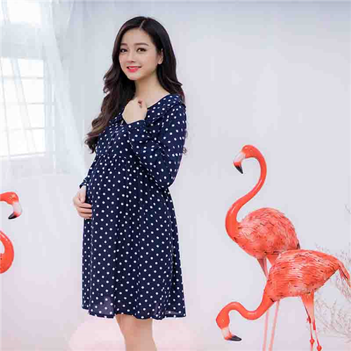 Bán Đầm bầu cổ sen chấm bi tay dài Emum (xanh đen)