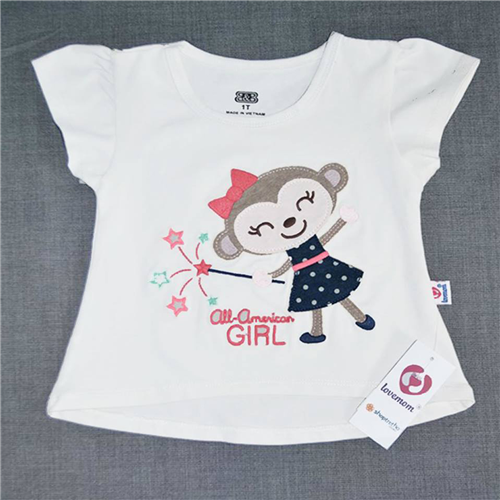 Bán Áo thun bé gái Lovemom màu trắng (thêu công chúa khỉ)