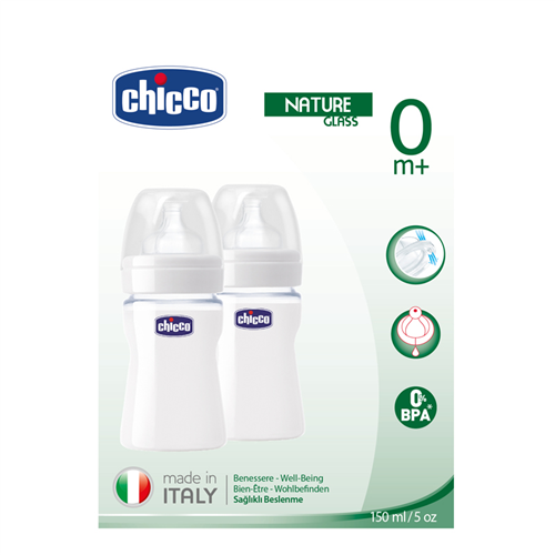 Bán Bộ 2 bình sữa Chicco 150ml (thủy tinh tự nhiên, núm silicone)