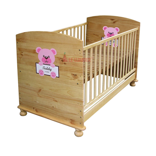 Bán Giường cũi em bé Teddy màu gỗ đầu đặc (nội địa)