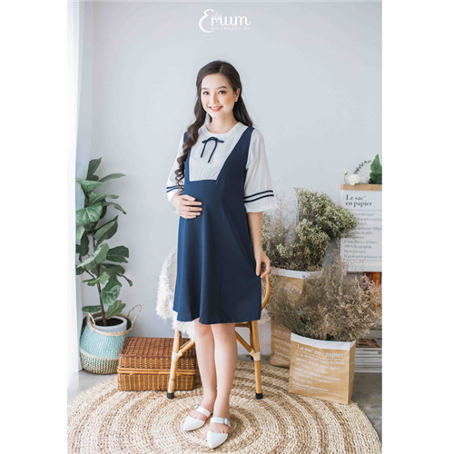 Bán Đầm bầu cổ nơ phối trắng Emum