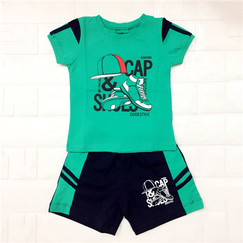 Bán Bộ quần áo cộc tay bé trai in hình mũ giày (1-5T)