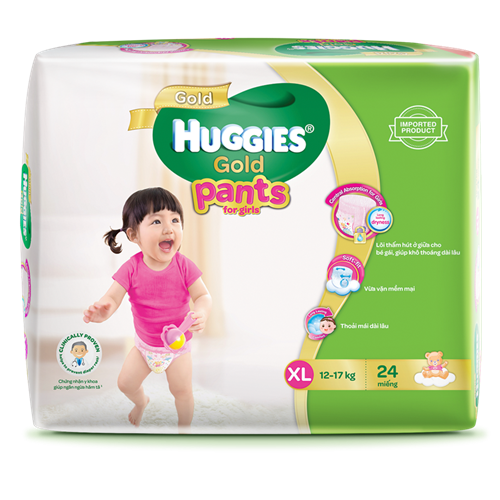 Bán Tã - Bỉm quần Huggies Gold bé gái XL24 (12-17kg)