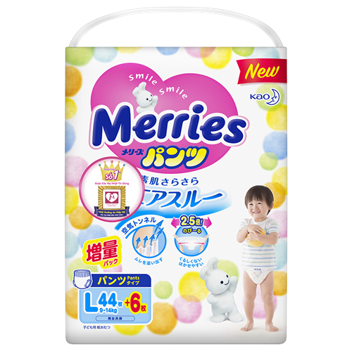 Bán Tã - Bỉm quần Merries L44 + 6 miếng (9-14kg)