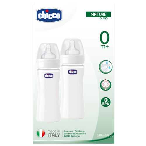 Bán Bộ 2 bình thủy tinh núm silicon 240ml Chicco