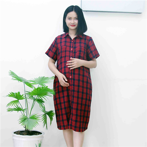 Bán Đầm bầu sơ mi túi viền sọc đỏ Emum