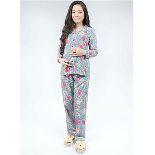 Bán Bộ bầu pyjama kate tay dài quần dài caro Emum