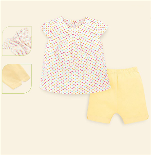 Bán Bộ cộc bé gái chữ A xếp ly cổ Lullaby NHT04B (trắng in hình tim)