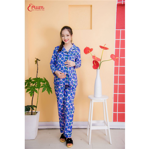 Bán Bộ bầu pyjama kate tay dài quần dài tím Emum