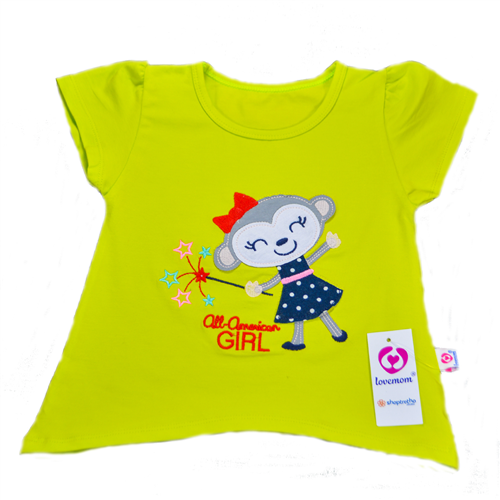 Bán Áo thun bé gái Lovemom màu xanh (thêu công chúa khỉ)