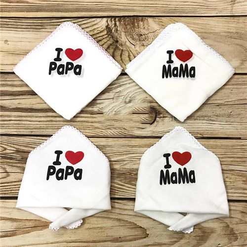 Bán Khăn sữa 2 lớp in chữ I Love PaPa, MaMa