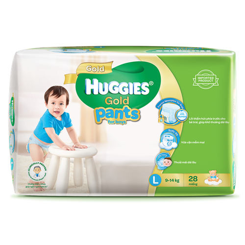 Bán Tã - Bỉm quần Huggies Gold bé trai L28 (9-14kg)