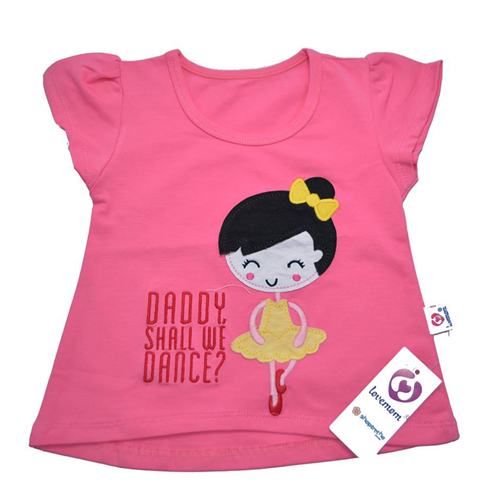Bán Áo cộc bé gái Lovemom màu hồng (thêu hình cô gái)
