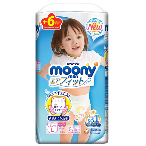 Bán Tã - bỉm quần moony L44 + 6 miếng (Gái)