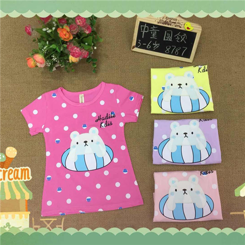 Bán Áo cộc tay bé gái hình gấu chấm bi (3-8T)