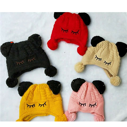 Bán Mũ len lót bông hình mèo mắt nhắm (1-5T)