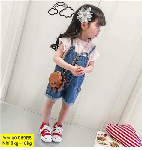 Bán Bộ quần yếm áo phông khóa kéo bé gái (1-5T)