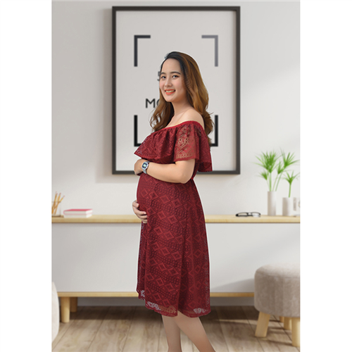 Bán Đầm bầu ren trễ vai đỏ Emum