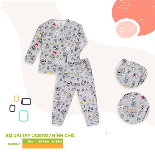 Bán Bộ dài tay cài vai in hình cún  Uri&Finn UCB1027