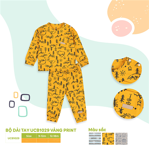 Bán Bộ dài tay cài vai Uri&Finn UCB1029 (vàng print)
