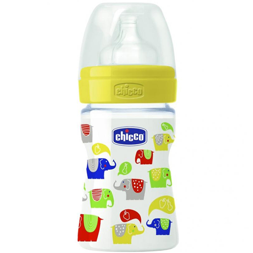 Bán Bình sữa Wellbeing Chicco 150ml (nhựa PP, núm silicone, họa tiết voi con)