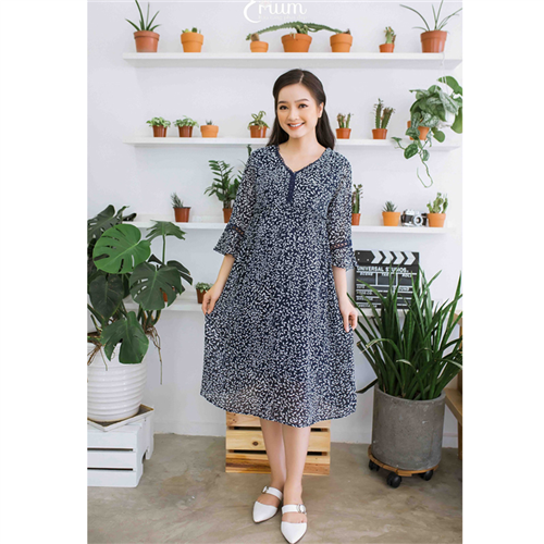 Bán Đầm bầu von cổ tim phối ren cổ xanh đen Emum
