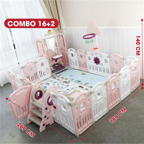 Bán Combo cầu trượt, xích đu, quây cũi, bóng rổ Toyshouse WM19086 (16+2)