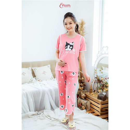 Bán Bộ bầu mặc nhà in mèo hồng ruốc Emum