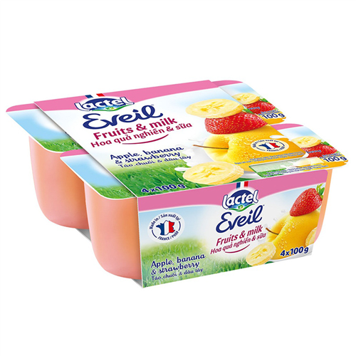 Bán Trái cây nghiền với sữa Eveil vị táo chuối dâu 8M+ (vỉ 4 hộp)