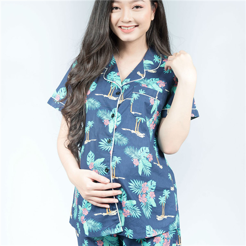 Bán Bộ bầu pyjama kate tay ngắn quần dài xanh đậm Emum