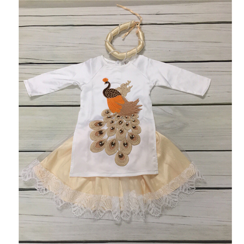 Bán Bộ áo dài hình chim Công kèm mấn (2-7T)