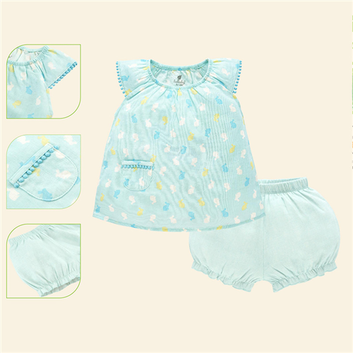 Bán Bộ chun cổ bé gái Lullaby NHT09B (xanh in thỏ)