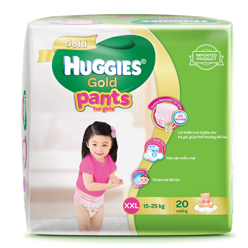 Bán Tã - Bỉm quần Huggies Gold bé gái XXL20 (16-25kg)