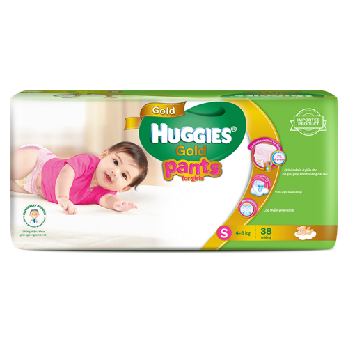 Bán Tã - Bỉm quần Huggies Gold bé gái S38 (4-8kg)
