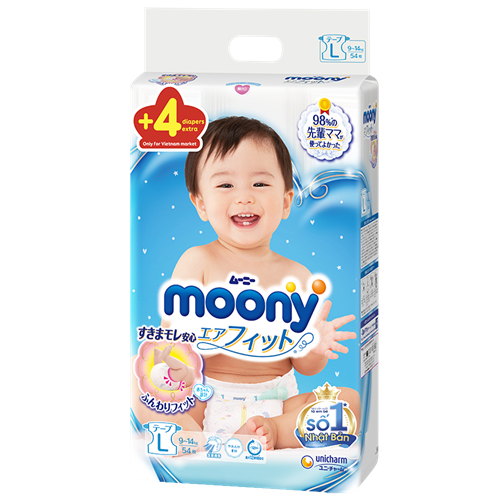 Bán Tã - bỉm dán Moony L54 + 4 miếng